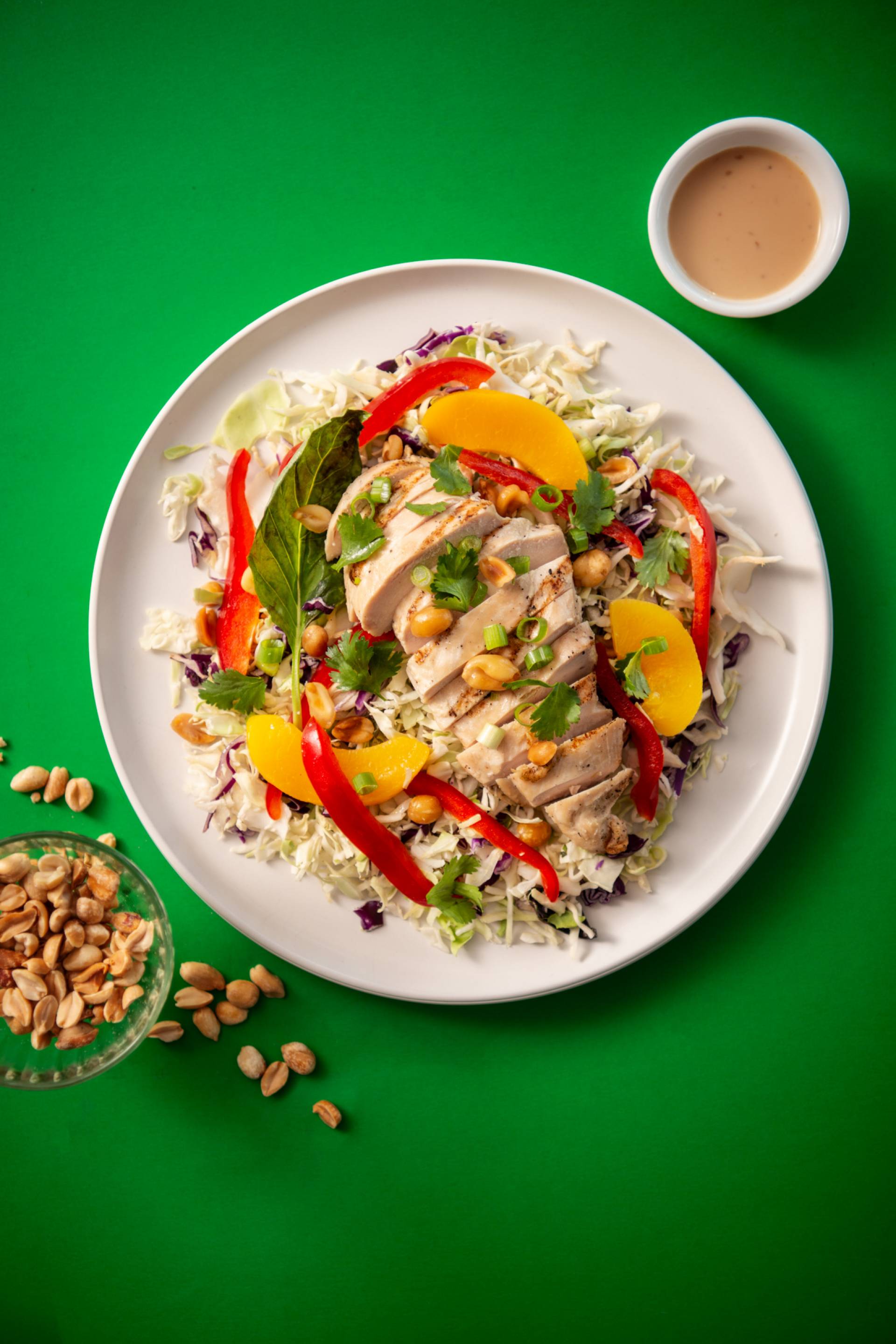 Crunchy Asian Slaw Chicken Salad with Ginger Peanut Miso Dressing