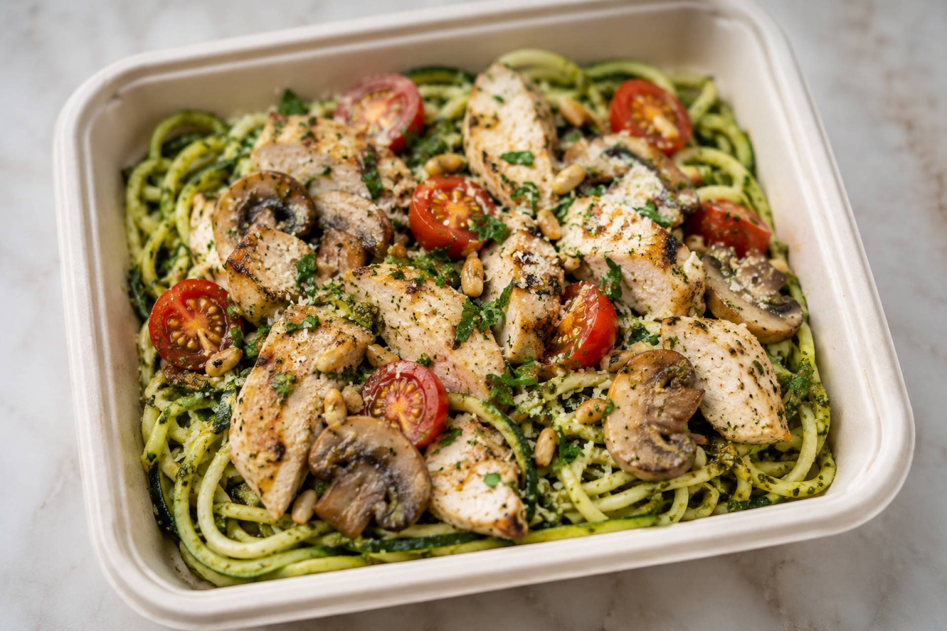 Pesto Chicken Zoodles (LowCarb)