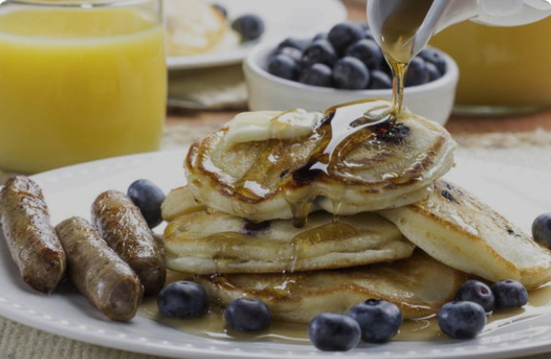 Blueberry Protein Pancakes, Turkey Sausage and Yogurt (Breakfast)
