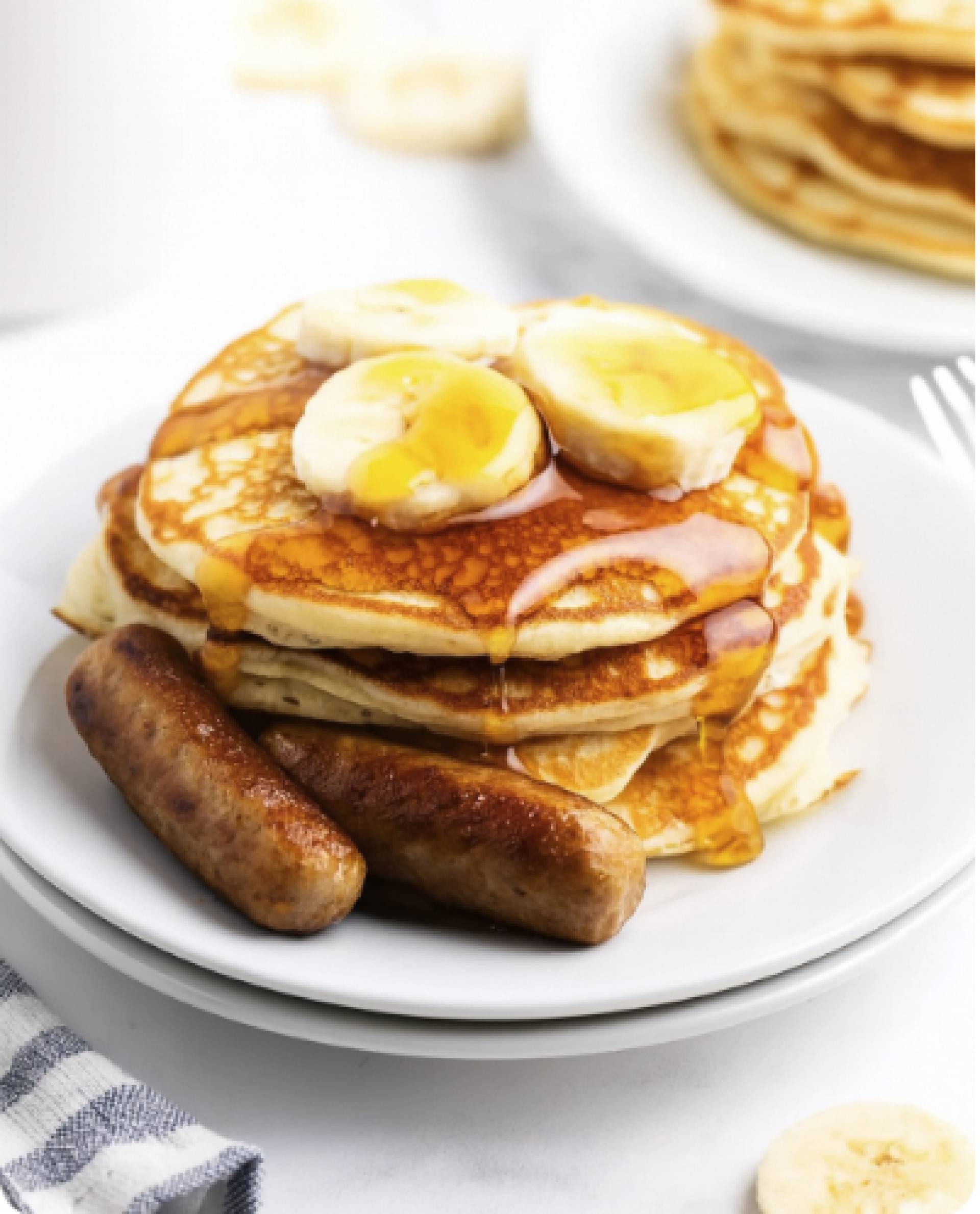Banana Protein Pancakes with Sausage and Yogurt (Breakfast)
