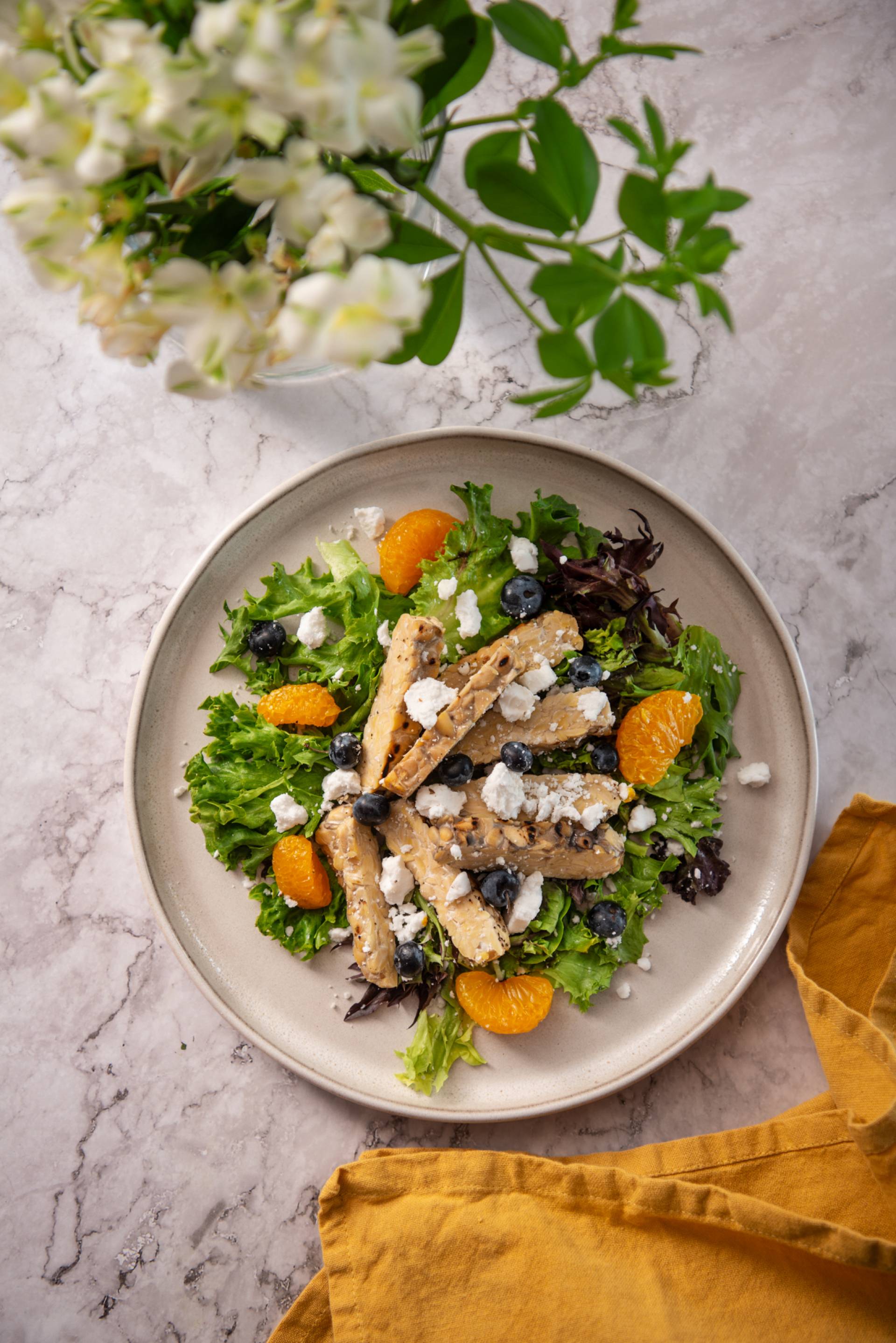 Grilled Tempeh Salad with Blueberry Vinaigrette (Meat-Free)